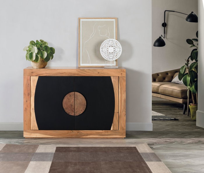GINER Y COLOMER Aparador de madera de acacia con 2 puertas Natural y negro